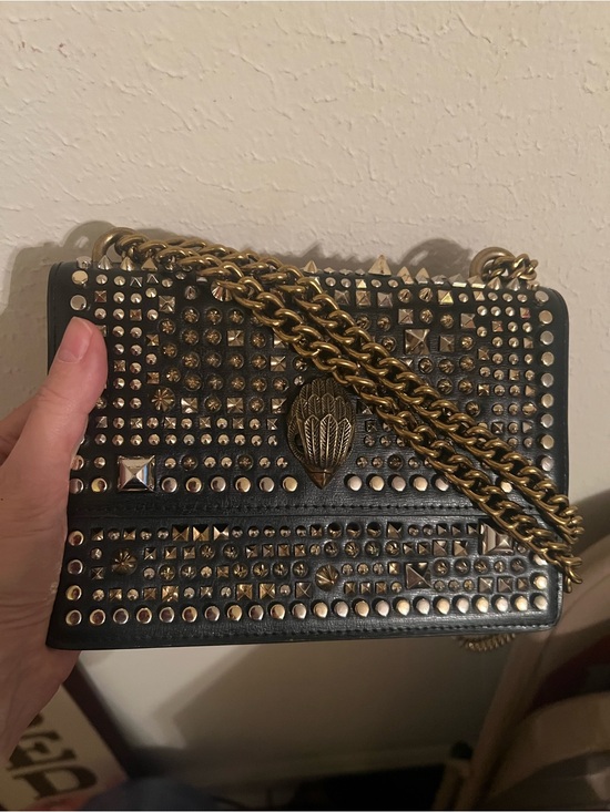 Kurt Geiger Handbags - Kurt Geiger Black Leather Crossbody with Antique Gold Studs and Chain